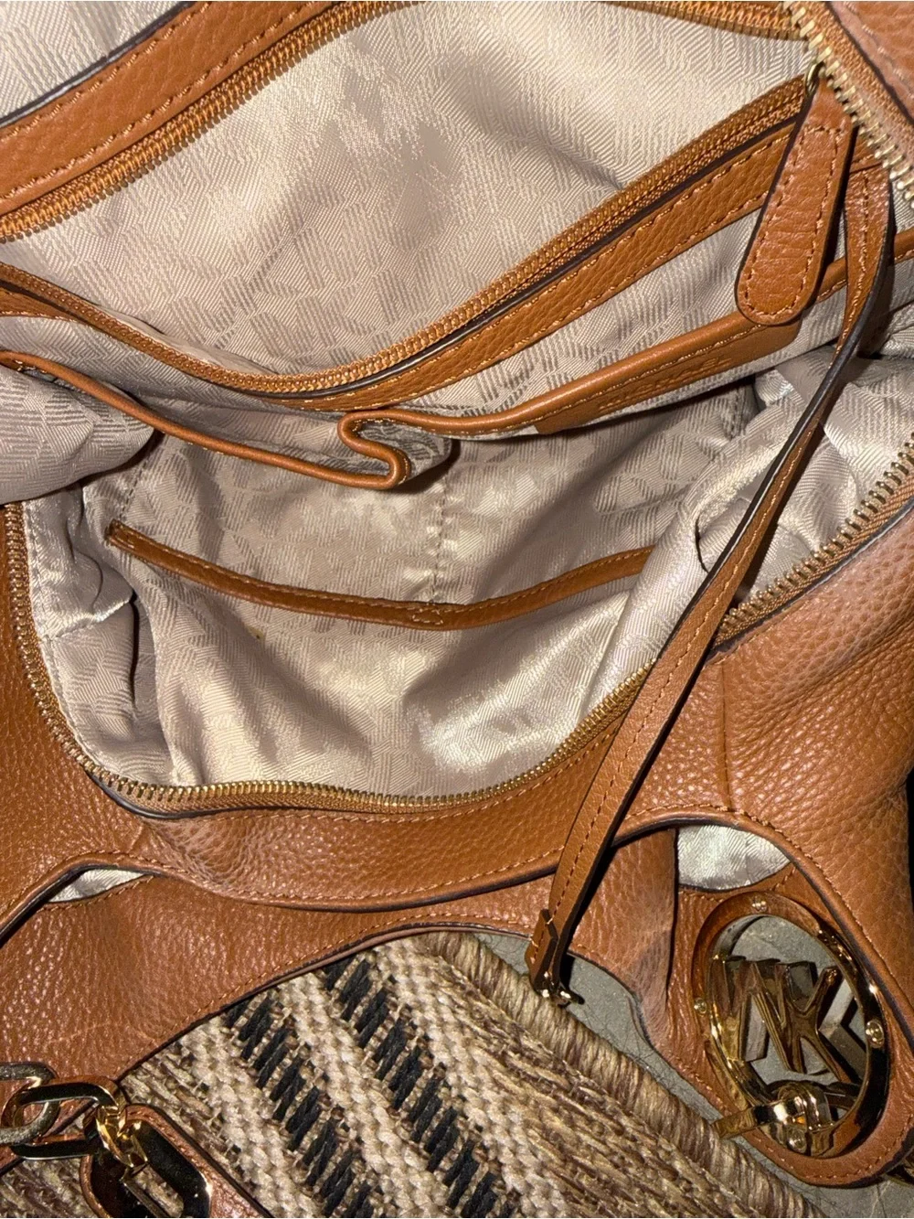 Michael Kors Cognac Pebbled Leather Hobo with Gold MK Charm